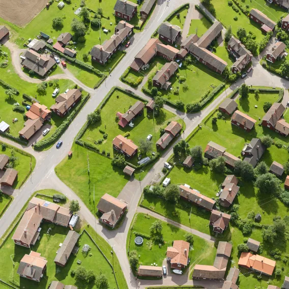 Flygfoto över villakvarter